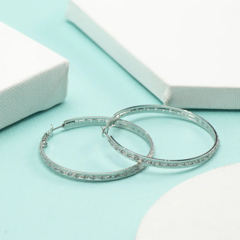 Chunky Hoop Earrings-Chunky Hoop Earrings-Nipura Zircon Celeste Round Hoops