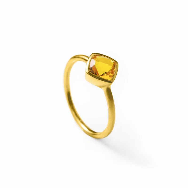 Diamond Ring with Matching Band-Diamond Shape Citrine Stacking Ring | November Birthstone, Custom diamond birthstone ring for mom, Sterling Silver, 18k Gold Vermeil Gemstone Ring