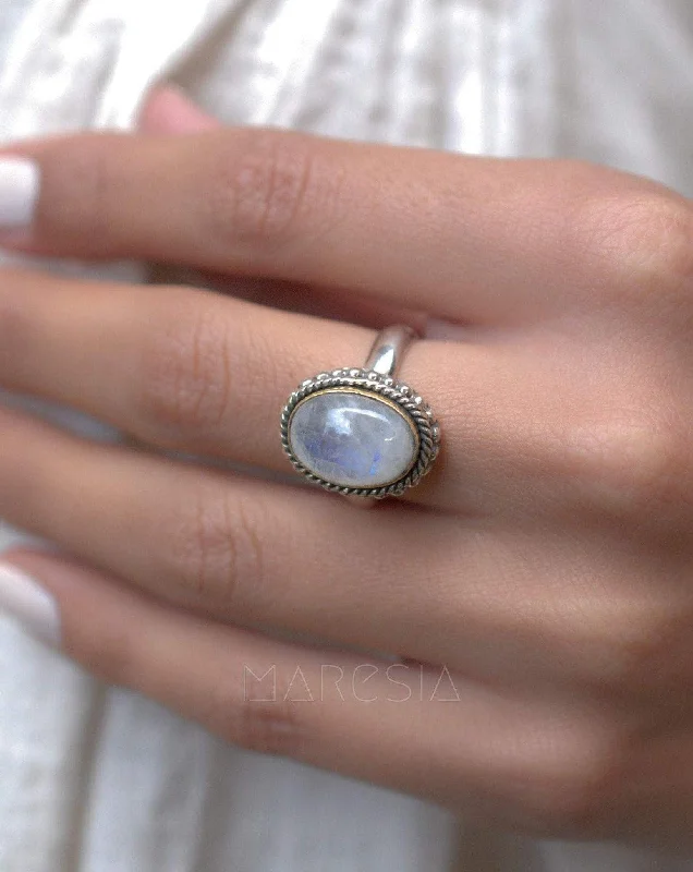 Unique Wedding Rings-Round Moonstone Ring ~ Sterling Silver 925 Gold Vermeil ~MR026