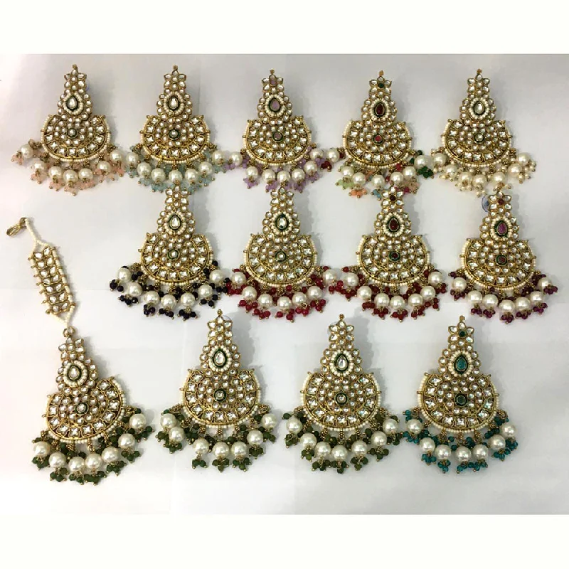 Hoop Earrings for Women-Hoop Earrings for Women-Rani Sati Jewels Gold Plated Kundan Maangtikka With Earrings