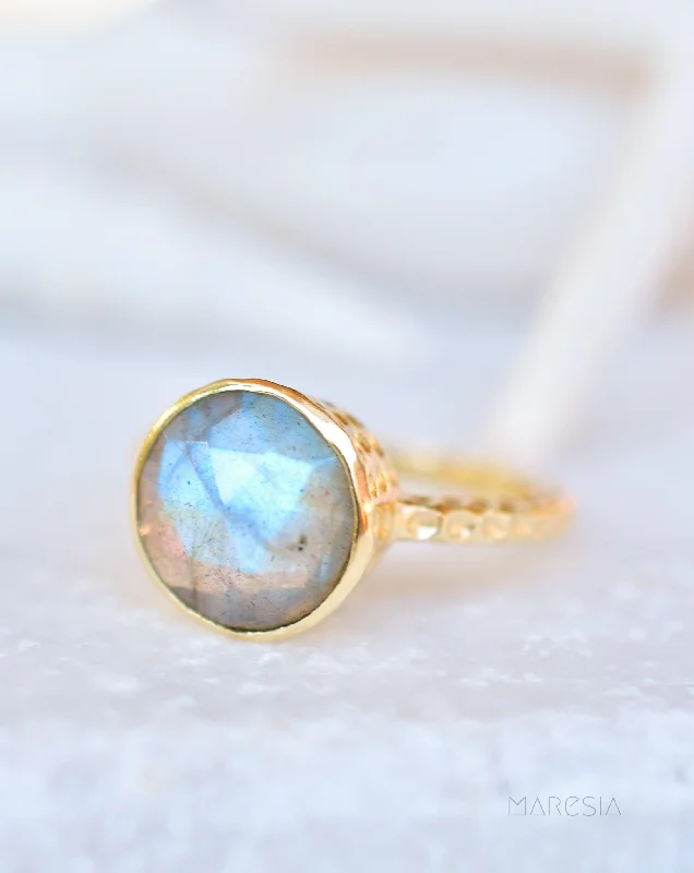 Rose Gold Promise Ring-Gabi Rainbow Labradorite Tear Drop Ring ~ 18k Gold Plated ~ SMR105