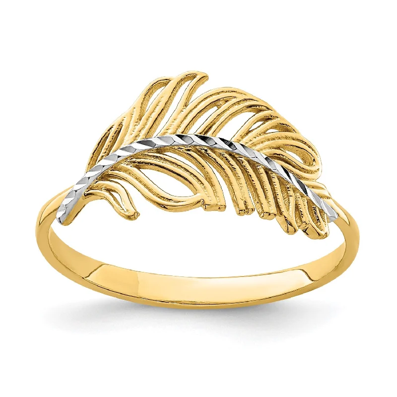 Wedding Ring with Yellow Diamonds-14KT Gold Feather Ring