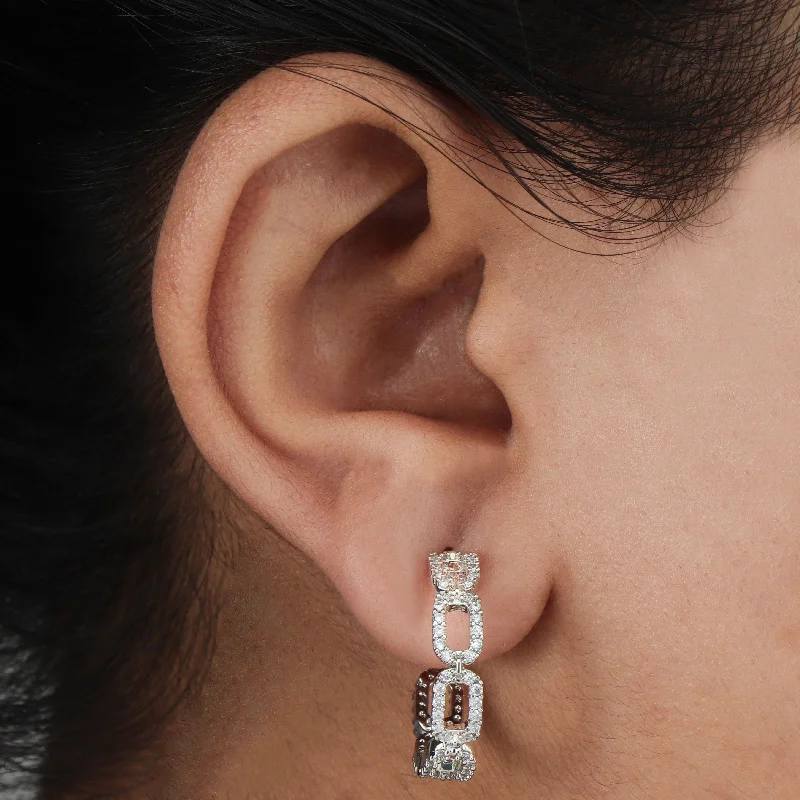 Thin Hoop Earrings-Thin Hoop Earrings-Nipura Zircon Linked C-hoop Earrings