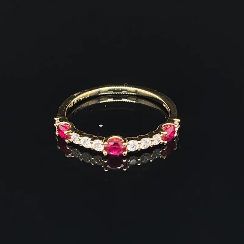 Men’s Wedding Band with Diamonds-Ruby Three-Stone Diamond Station Stacking Ring in 18k Gold - #620 - RGRUB108089