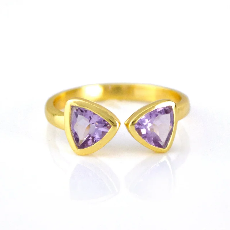 Classic Wedding Band Set-Purple Amethyst Adjustable Bow Tie Triangle Ring