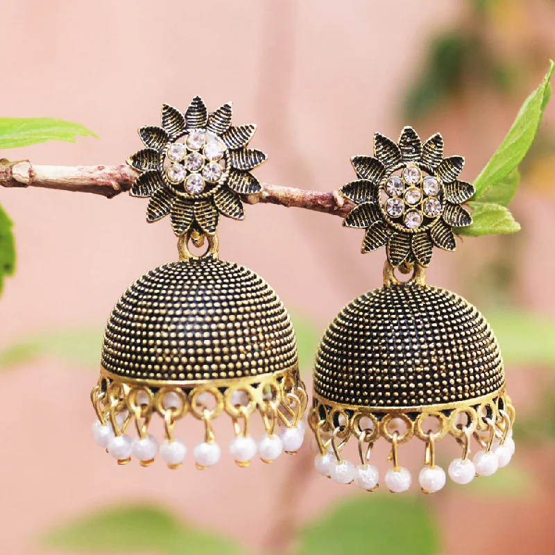 Crystal Dangle Earrings-Crystal Dangle Earrings-H K Fashion Antique Gold Austrian Stone And Beads Jhumki Earrings