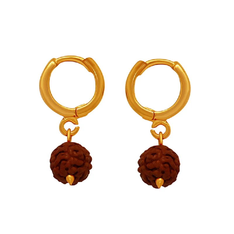 Oval Hoop Earrings-Oval Hoop Earrings-Mahi Gold Plated Lord Shiva Rudraksh Drop Piercing Mens Earrings (ER1109427GMen)