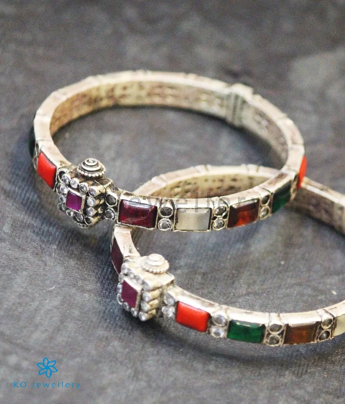 Custom Gold Bangle-The Vaidehi Silver Navaratna Bracelet (Oxidised/Size/2.2/2.4/2.6/2.8)