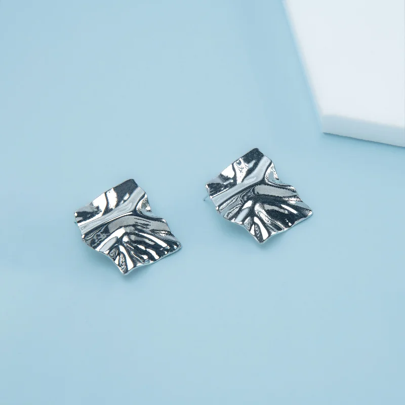 Statement Earrings for Bridesmaids-Statement Earrings for Bridesmaids-Nipura Silver Wrinkly Stud Earrings