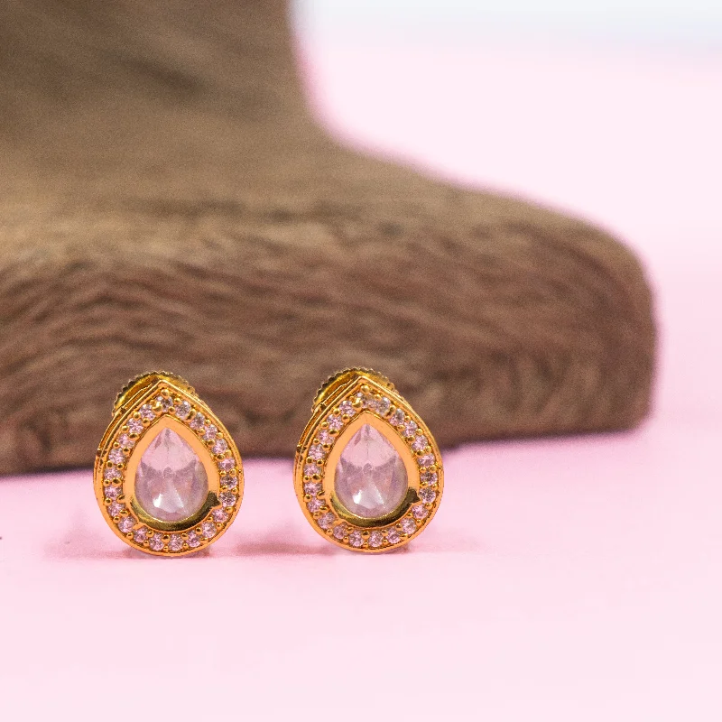 Gold Plated Earrings-Gold Plated Earrings-Nipura Golden Zircon Paisely Stud Earrings