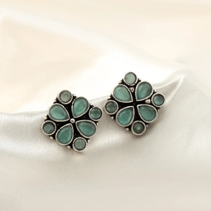 Large Statement Earrings-Large Statement Earrings-Nipura Teal Mrinali Stud Earrings