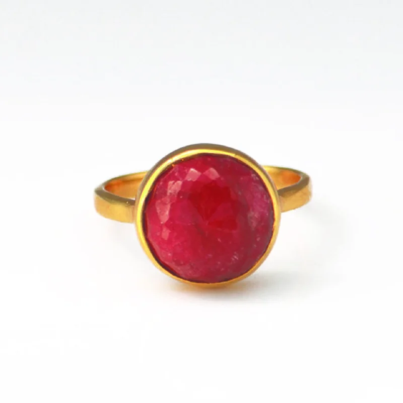 Handmade Gemstone Ring-Ruby round bezel set ring - July Birthstone