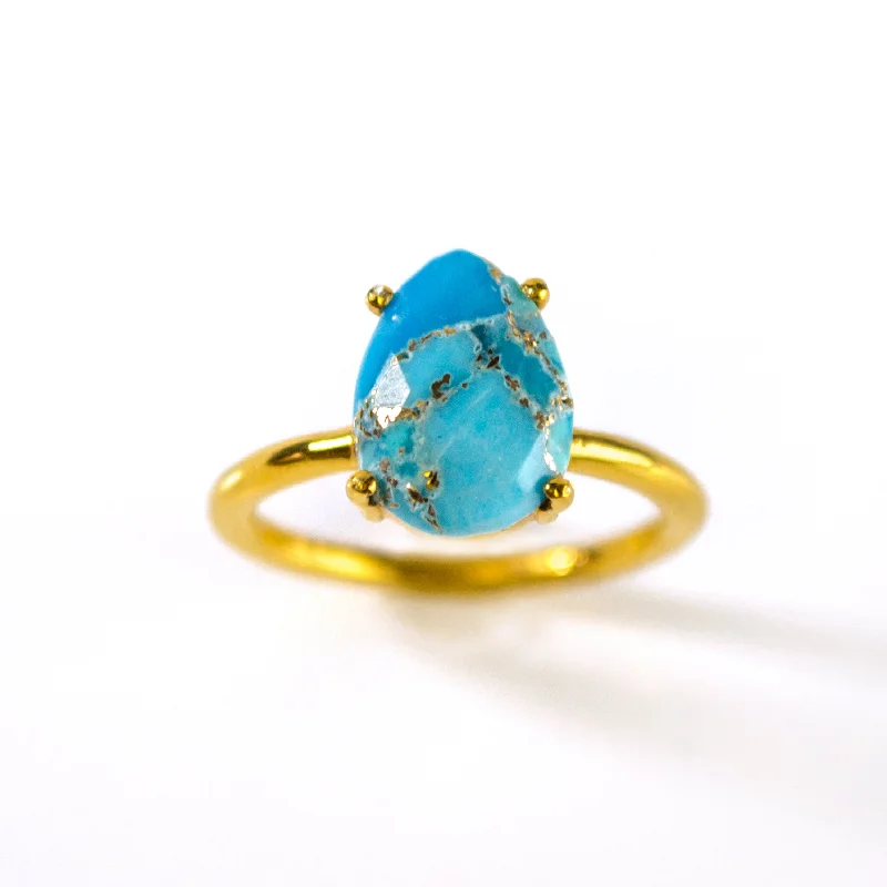 Unique Engagement Ring-Copper Turquoise Teardrop Prong Set Ring • December Birthstone