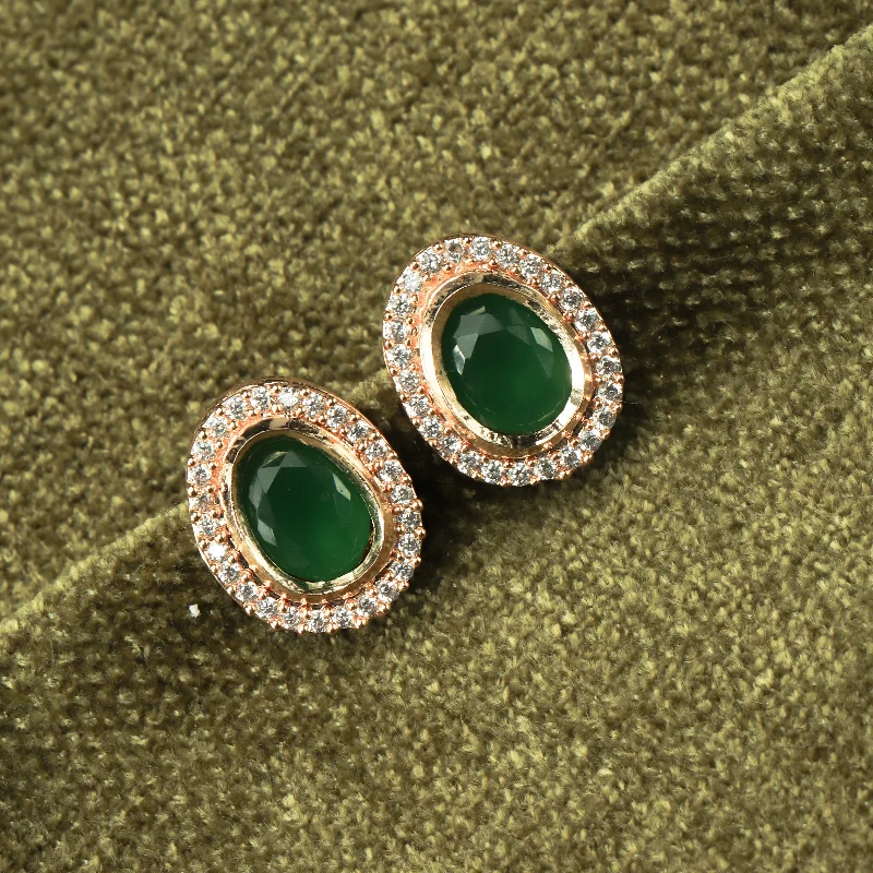 Green Gem Earrings-Green Gem Earrings-Nipura Golden Emerald Zircon Stud Earrings