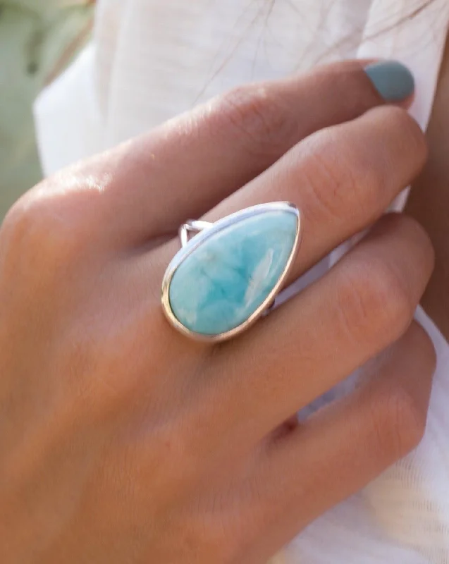 Platinum Diamond Ring-Tamar Larimar Ring ~  Sterling Silver 925 ~ MR275