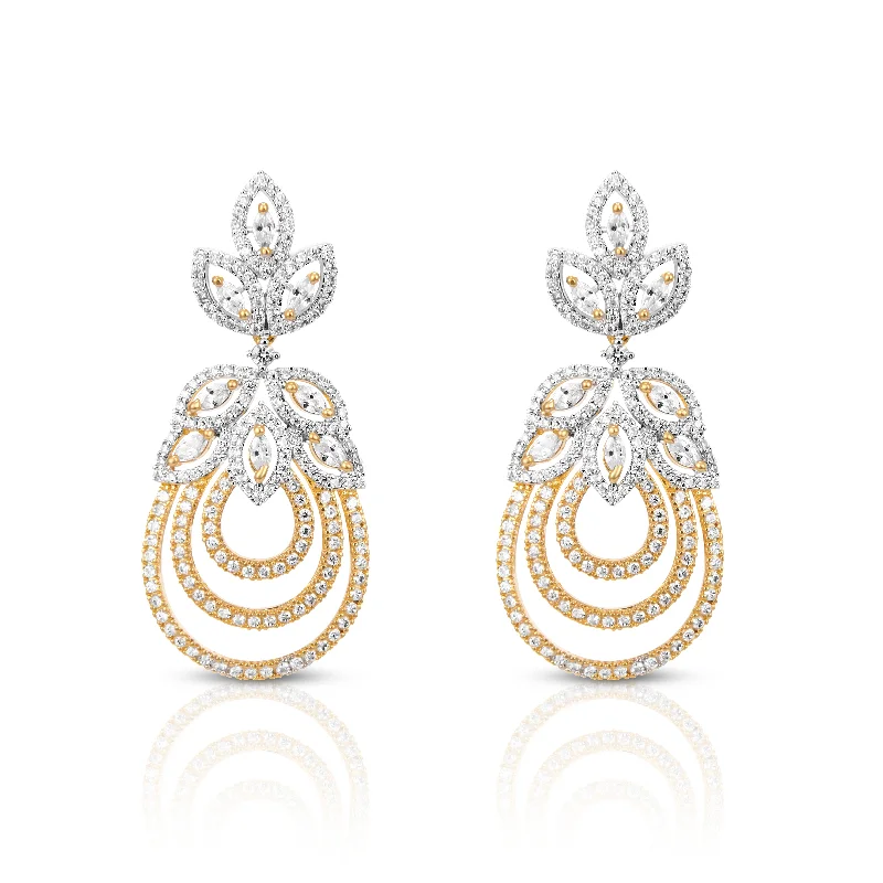 Oval Shape Earrings-Oval Shape Earrings-Nipura Golden Bouquet of Love Danglers