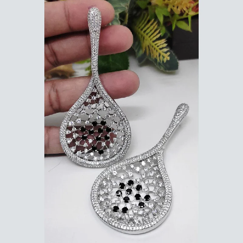 Elegant Diamond Earrings-Elegant Diamond Earrings-Aamrapali Silver Plated AD Dangler Earrings