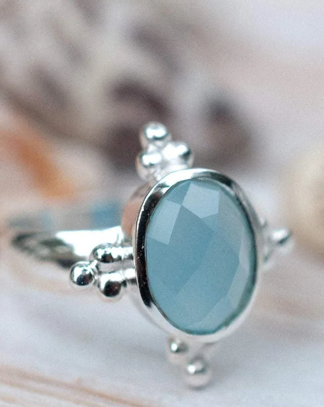 Diamond Ring with Matching Band-Blue Chalcedony Ring ~ Sterling Silver 925 ~ MR052