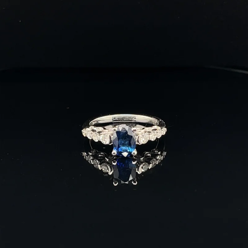 Wedding Ring with Colored Gemstones-Sapphire & Diamond Solitaire Engagement Ring in 18k White Gold- (#103-RGSAP208197)