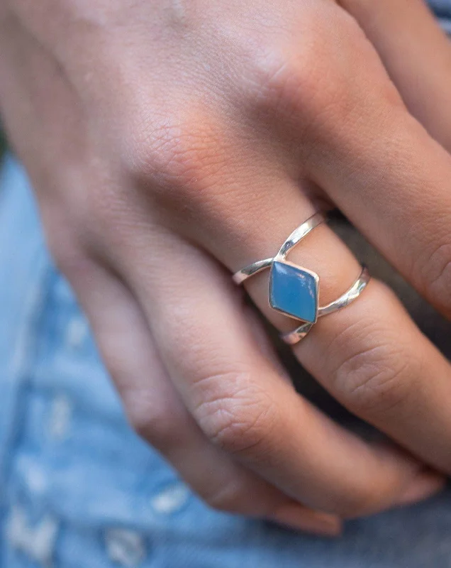 Couples Matching Rings-Blue Chalcedony ~ Sterling Silver 925 ~ MR216