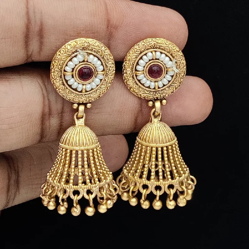 Luxurious Drop Earrings-Luxurious Drop Earrings-Jewel Addiction Copper Rajwadi Finish Pota Stone Jhumki Earrings