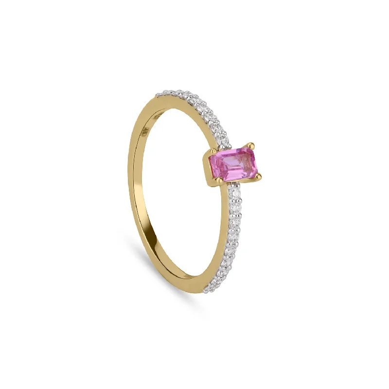 Emerald Cut Engagement Ring-Emerald Cut Pink Sapphire Diamond Ring