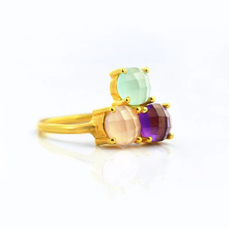 Stylish Gold Ring-Personalized Mother's Ring with Three Birthstones : Pyramid Design