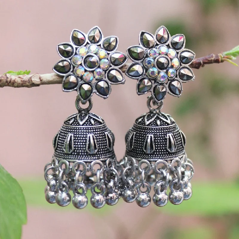 Sunflower Earrings-Sunflower Earrings-H K Fashion Black Plated Crystal Stone Jhumki Earrings