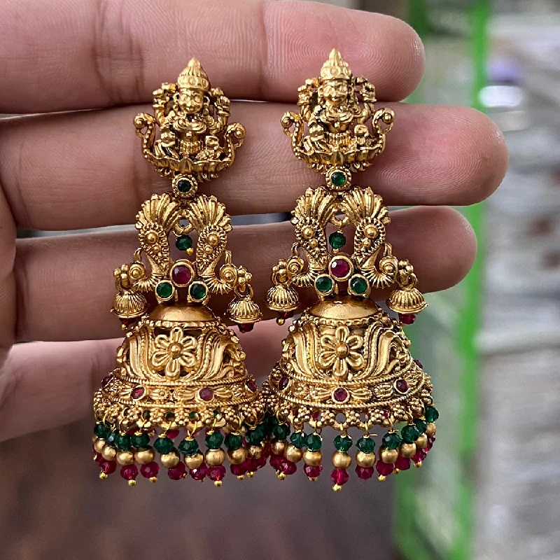 Handcrafted Earrings-Handcrafted Earrings-Diksha Collection Gold Plated Pota Stone Temple Jhumki Earrings