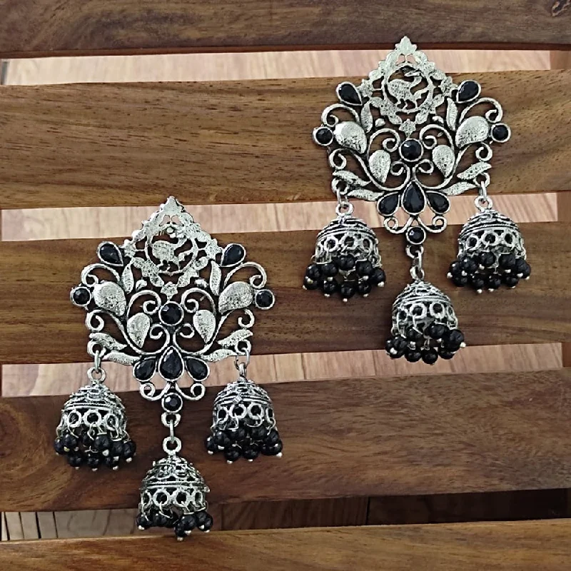 Unique Designer Earrings-Unique Designer Earrings-Bevy Pearls Oxidised Plated Jhumki Earrings