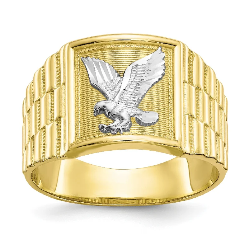 Boho Style Ring-10KT Yellow Gold with Rhodium Plating Eagle Ring; Size 10