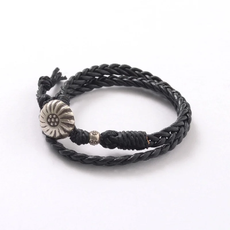 Luxury Beaded Bracelet-PHADUA / Braided 1.5mm Leather 2 Wrap Bracelet