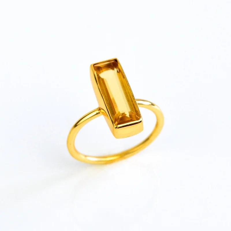 Silver Solitaire Ring-Citrine Bar Ring : November Birthstone