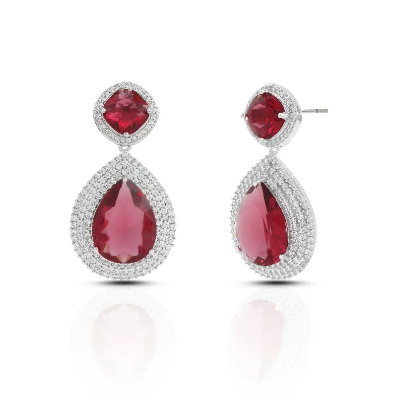 Chandelier Earrings-Chandelier Earrings-Nipura Red Dual Halo Danglers