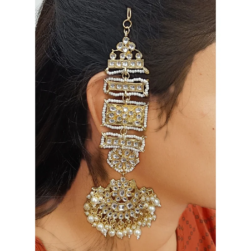 Diamond Dangle Earrings-Diamond Dangle Earrings-Gehana Mahal Gold Plated Kundan And Pearl Dangler Earrings