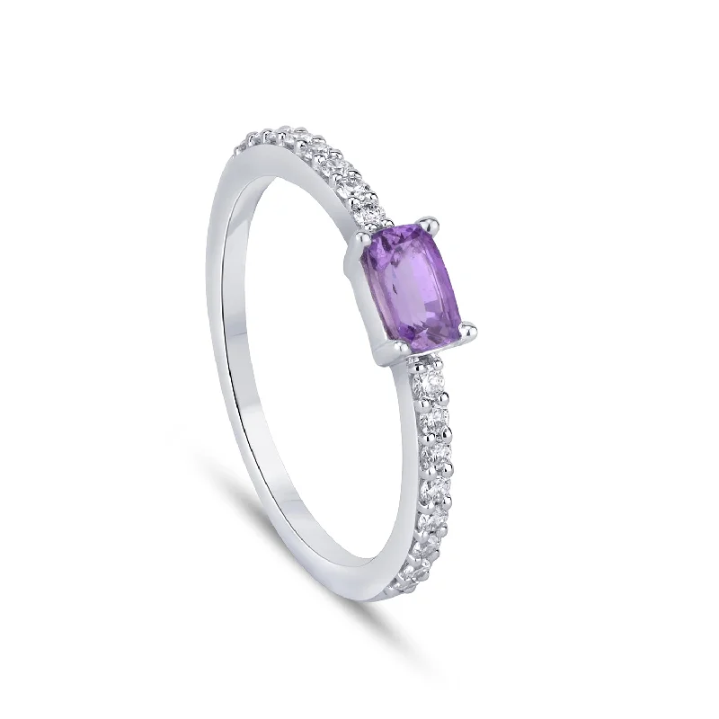 Men’s Rose Gold Ring-Emerald Cut Purple Sapphire Diamond Ring