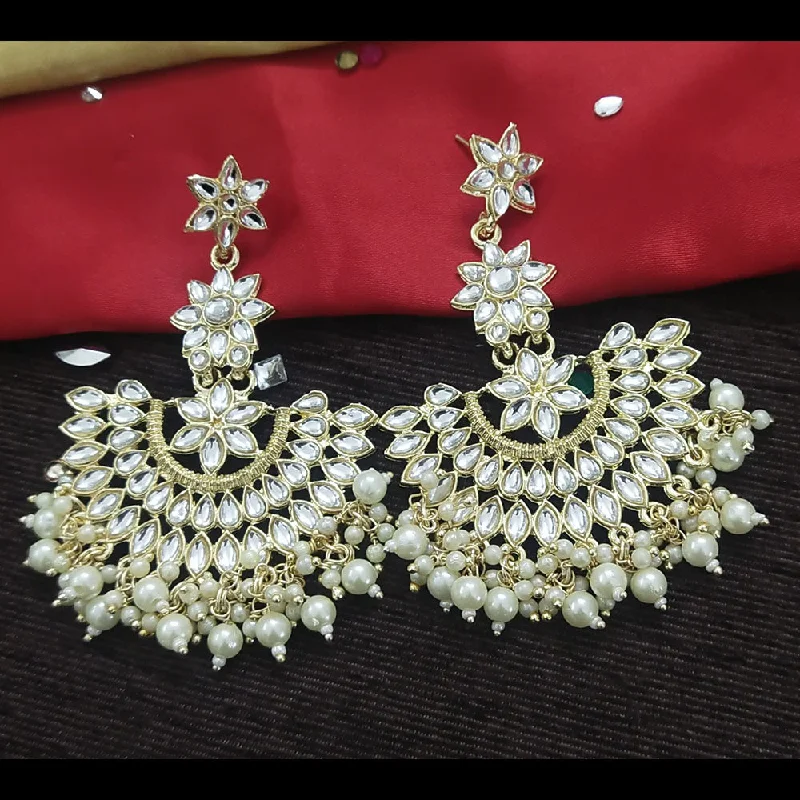 Round Shape Earrings-Round Shape Earrings-Gehana Mahal Gold Plated Kundan And Pearl Dangler Earrings