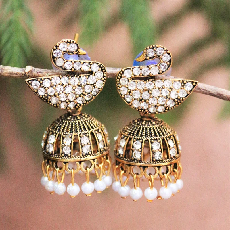 Silver Ring Earrings-Silver Ring Earrings-H K Fashion Gold Plated  Austrian Stone Jhumki Earrings