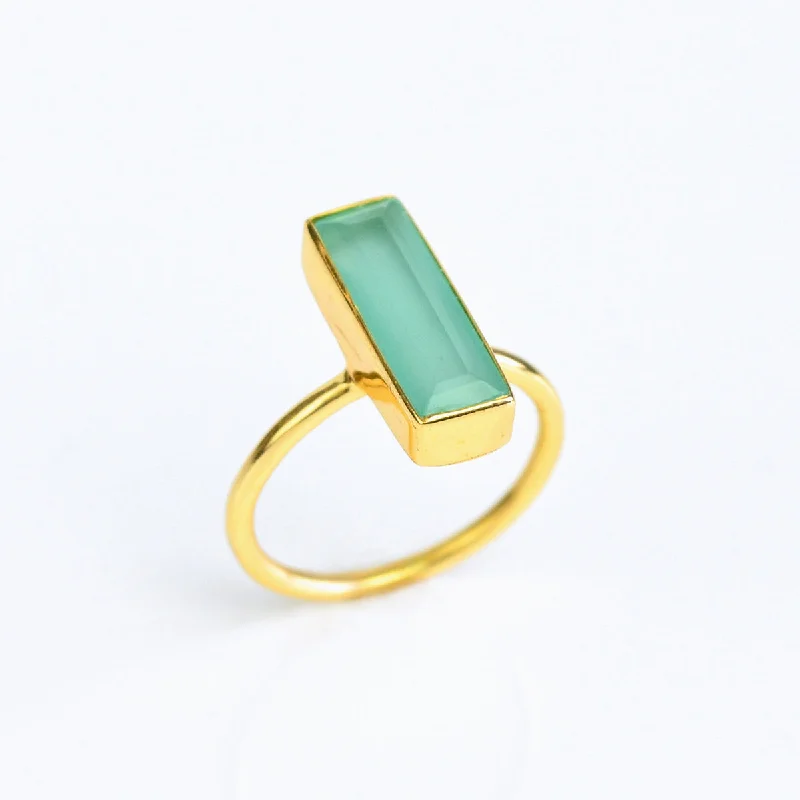 Wedding Band for Men-Aqua Chalcedony Bar Ring : March Birthstone