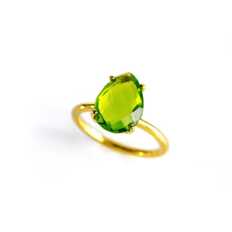 Personalized Birthstone Ring-Peridot Teardrop Prong Set Ring • August Birthstone