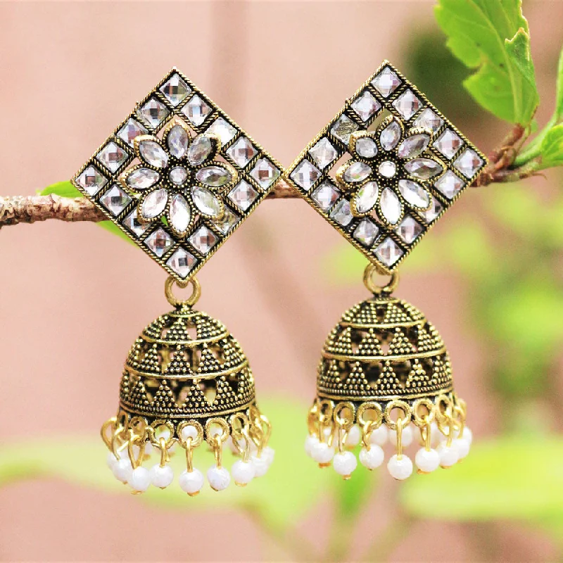 Long Silver Earrings-Long Silver Earrings-H K Fashion Gold Plated Austrian Stone Jhumki Earrings