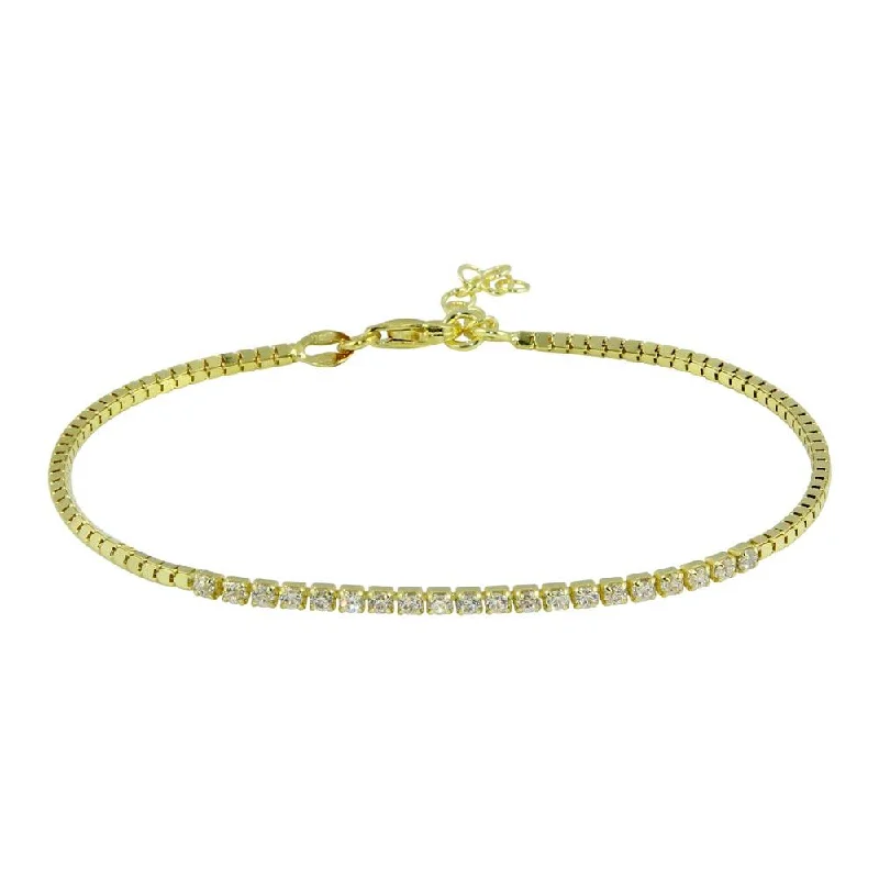 Engraved Bracelets for Couples-Clearance-Gold Plated 925 Sterling Silver CZ Bracelet - ECB00106GP