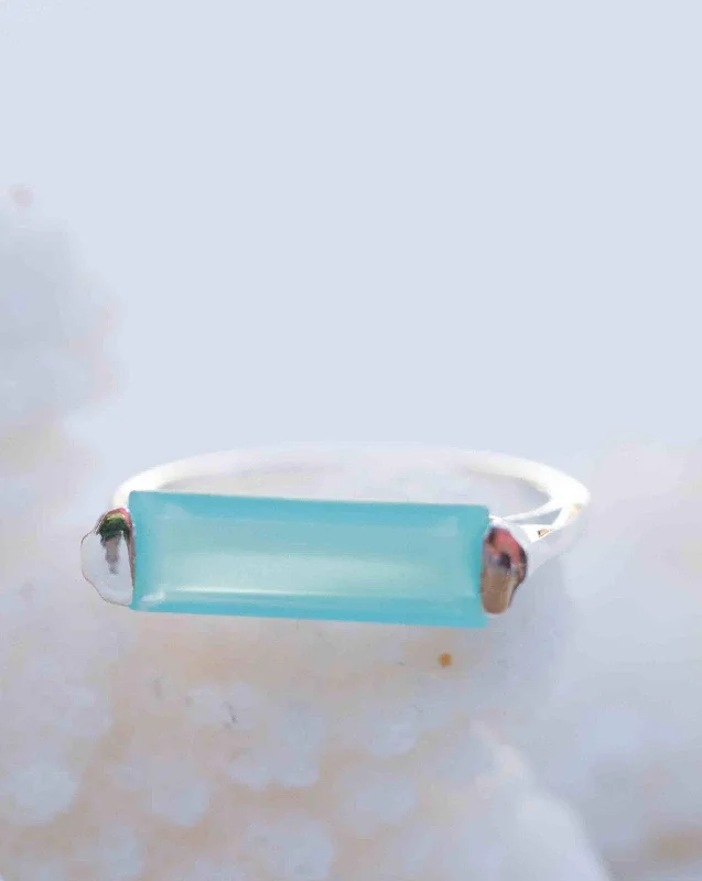 Custom Diamond Wedding Band-Carine Ring ~ Aqua Chalcedony ~ Sterling Silver 925 ~ MR234