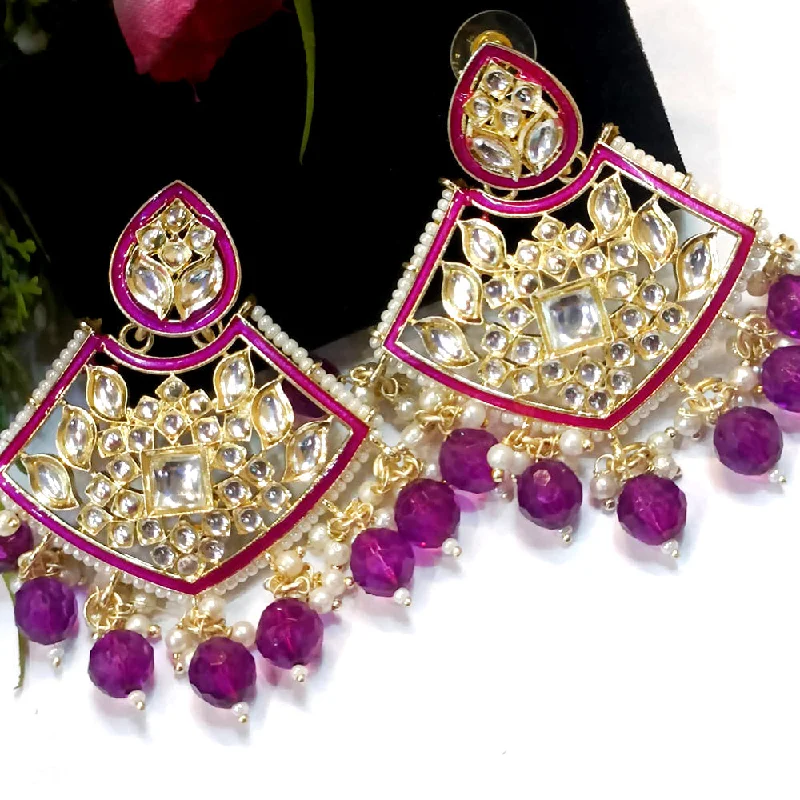 Trendy Earrings for Young Women-Trendy Earrings for Young Women-Exotica Collection Gold Plated Kundan Dangler Earrings