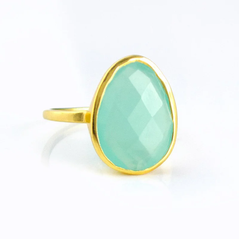 Unique Engagement Ring-Aqua Chalcedony Teardrop Oval Ring