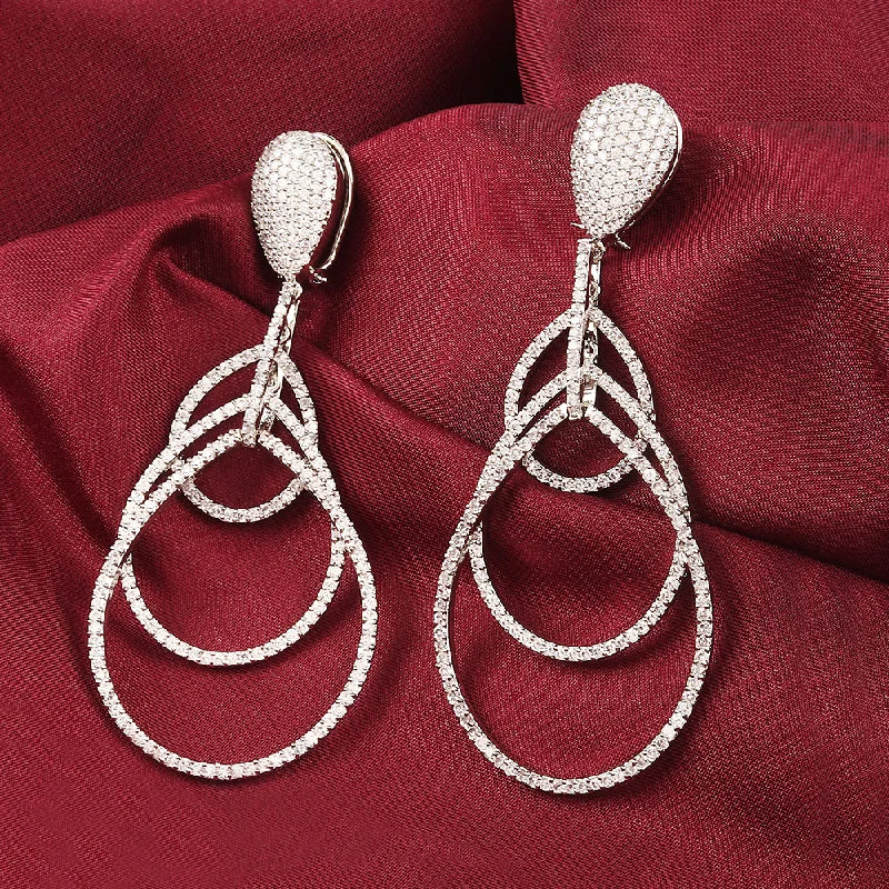 Elegant Drop Earrings-Elegant Drop Earrings-Raddhi Jewels Silver Plated AD Dangler Earrings