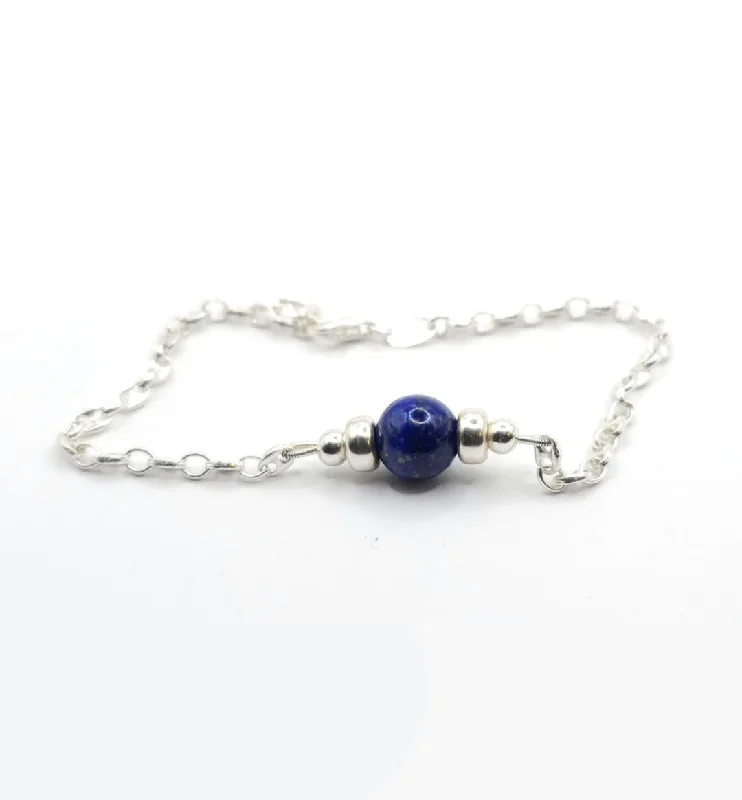 Silver and Gold Bracelet-LAPIS LAZULI MINIMALIST BRACELET