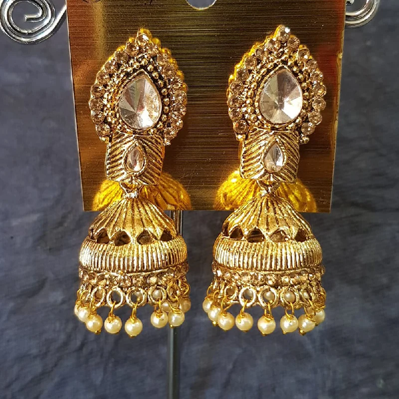 Artistic Drop Earrings-Artistic Drop Earrings-Shreeji Gold Plated Crystal Stone Jhumki Earrings