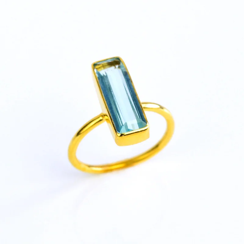 Antique Diamond Ring-Sky Blue Topaz Bar Ring : December Birthstone