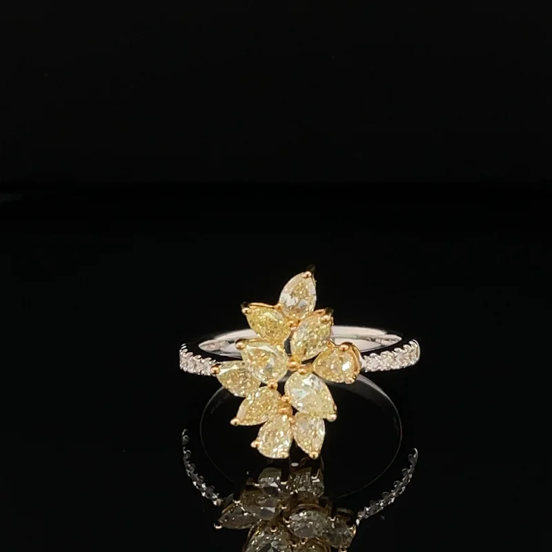 Simple Gold Wedding Ring-Fancy Yellow & White Diamond 1.77ctw Cluster Poinsettia Ring in 18k Two-Tone Gold - #266 - RGDIA656624